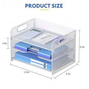 Paper Letter <b>Tray</b> with Handle 3 Tier Metal Mesh Desk <b>File</b> Organizer A4 Paper Filing <b>Trays</b>, Desk Tidy Magazine Document Holder - Product Image 5