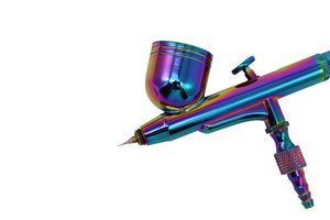 ชุดแอร์บรัชแบบป้อนสีด้วยแรงโน้มถ่วงแบบสองระบบ สีรุ้ง ขนาด 0.3 มม. พร้อมถ้วยด้านบนขนาด 7 มล. สำหรับงานตกแต่งรถยนต์ งานศิลปะแบบจำลอง และตกแต่งเค้ก - Product Image 4