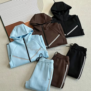 Ensemble de survêtement unisexe <span class=keywords><strong>à</strong></span> capuche avec bande réfléchissante et logo, pantalon <span class=keywords><strong>à</strong></span> revers pour activités sportives en extérieur - Product Image 1