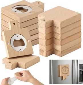 Ouvre-bouteille en bois avec aimant puissant pour réfrigérateur, décapsuleur circulaire en acier inoxydable, cadeau moderne pour la cuisine et le bar - Product Image 1