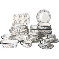 Vaisselle en céramique à motifs végétaux personnalisés en gros, écologique, durable, vaisselle de restaurant, ensemble de bols