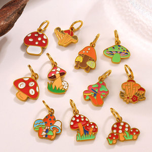 Dijes de Hongo Esmaltados de Acero Inoxidable 316L con Baño de Oro de 14k 18k, Personalizados DIY de Lujo para la Fabricación de Joyas, Collares y Pulseras - Product Image 3