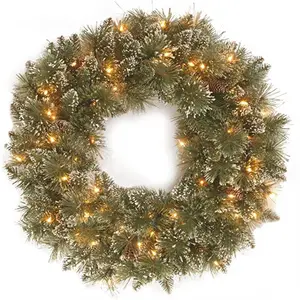 Wholesale 20" Green Decorative Flowers Wreaths And Plants Hanger Christmas Wreath With LED Lights Wreath Supplies