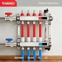 Collecteur de chauffage par le sol radiant OEM en acier inoxydable 304, 4 ports, avec purgeur d'air automatique et boucle de bypass pour distribution d'eau CVC