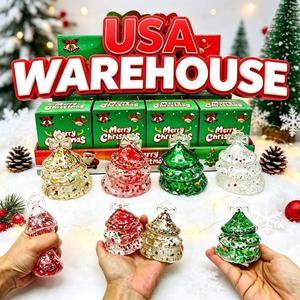 Entrepôt USA : Lot de 72 jouets de Noël scintillants 4 couleurs, en forme d'arbre, rembourrés au maltose, à remontée lente, anti-stress, avec boîte - Product Image 1