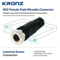 Connecteur de capteur circulaire industriel KRONZ M12 à 8 broches, femelle, avec boîtier en plastique, raccord fileté, assemblage IP67, pour câblage sur site
