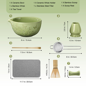 Juego de Té Matcha Tradicional Japonés de 7 Piezas, Tazón Grabado, Batidor de Bambú con Diseño de Mariposa, Cerámica de Alta Calidad - Product Image 2