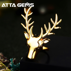 Chapado en oro rosa Reno alce asta de ciervo anillo Unisex tamaño ajustable para la Navidad Año nuevo regalo - Product Image 5