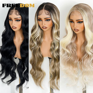 Freedom 13x4 perruque avant en dentelle synthétique pour femmes 30 pouces de Long vague de corps pour Ombre brun blond point culminant <span class=keywords><strong>Cosplay</strong></span> perruques petit - Product Image 1