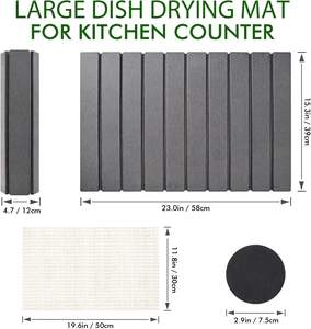 Tapete <span class=keywords><strong>de</strong></span> Secado <span class=keywords><strong>de</strong></span> Platos <span class=keywords><strong>de</strong></span> Piedra para Encimera <span class=keywords><strong>de</strong></span> Cocina, 24x16 16x12 Pulgadas, Grande, Gris, Plegable, <span class=keywords><strong>de</strong></span> Tierra <span class=keywords><strong>de</strong></span> Diatomeas Absorbente - Product Image 2