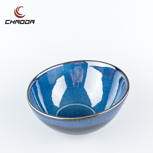 Ensemble de bols de service en porcelaine bleue à bord incliné en céramique, bol à salade en porcelaine, préféré par les chefs d'hôtel, bol irrégulier - Product Image 1