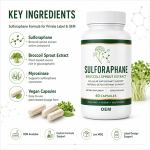 Capsules de Sulforaphane Clean Label Véganes Sans OGM Sans Gluten Extrait de Brocoli Glucoraphanine Antioxydant Bien-être OEM - Product Image 2