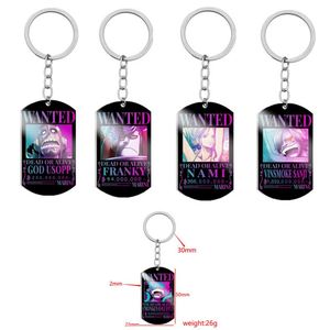 Anime Luffy Robin Wanted Cartoon Stainless Steel UV Printing Keychain Steel Key Chain Rings Backpack Pendant DIY Crafting Gifts - Product Image 2