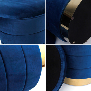 HStex Design moderno di alta qualità rotondo panno di stoccaggio poggiapiedi ottomano impero velluto oro Base in metallo - Product Image 5