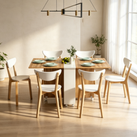 Ensemble de table à manger moderne compact et multifonctionnel avec pieds en fer et chaises en bois sur roulettes, design pliable et gain de place