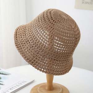 Chapeau Bob en Tricot Creux Simple Style Japonais pour l'Été, la Plage et les Voyages en Extérieur - Product Image 1
