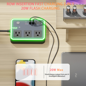 3AC + 4USB US Power Strip PD20W Chargement rapide pour iPhone <span class=keywords><strong>15</strong></span> appareils Chargement Protection contre les surtensions Compact - Product Image 6