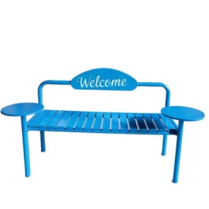 Banco de Patio de Hierro Forjado, Doble Asiento, Color Azul Cielo, Asientos Contemporáneos para Exteriores - Product Image 4
