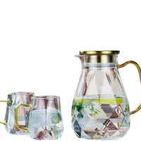 Carafe à eau en verre diamanté grande capacité, écologique, avec couvercle, design moderne, pour café, thé et eau bouillie froide