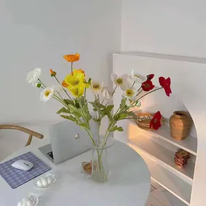 Flores decorativas para el hogar y plantas, mesa de flores artificiales de seda de amapola de maíz para decoración de jardín y exteriores de alta calidad