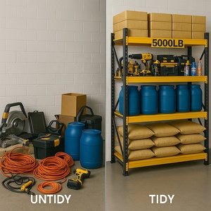 Étagères de rangement robustes en acier et fer à 4 niveaux, revêtement poudré anti-corrosion, hauteur 2000 mm, pour garage et entrepôt - Product Image 3
