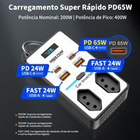 Convertisseur de courant automobile 200W pour la revente, 12V vers 127V avec USB-C PD 30W, prise brésilienne