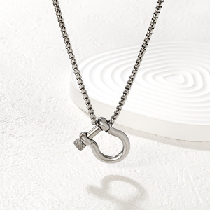 Collar con Colgante de Acero Inoxidable con Diseño de Gancho Geométrico y Cadena de Clavícula con Hebilla de Herradura, Joyería de Moda con Tendencia Hip Hop - Product Image 3