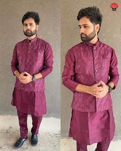 Pijama de diseñador para hombre Koti Kurta listo para usar en el mejor conjunto de 5 colores de tendencia listo para usar Kurta Koti - Product Image 3