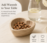 Bol à collation en bois naturel en forme de cœur pour service à table, plat à noix de style rustique écologique