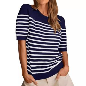 Maglione a Righe a Maniche Corte per Donna, Lavorato a Maglia su Misura, Nuovo Stile Casual Trendy per la Stagione Autunnale - Product Image 2