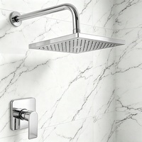 Ensemble de douche pluie chromé 8 pouces à jet unique, anti-rouille, avec bras en acier inoxydable et robinet encastré inclus