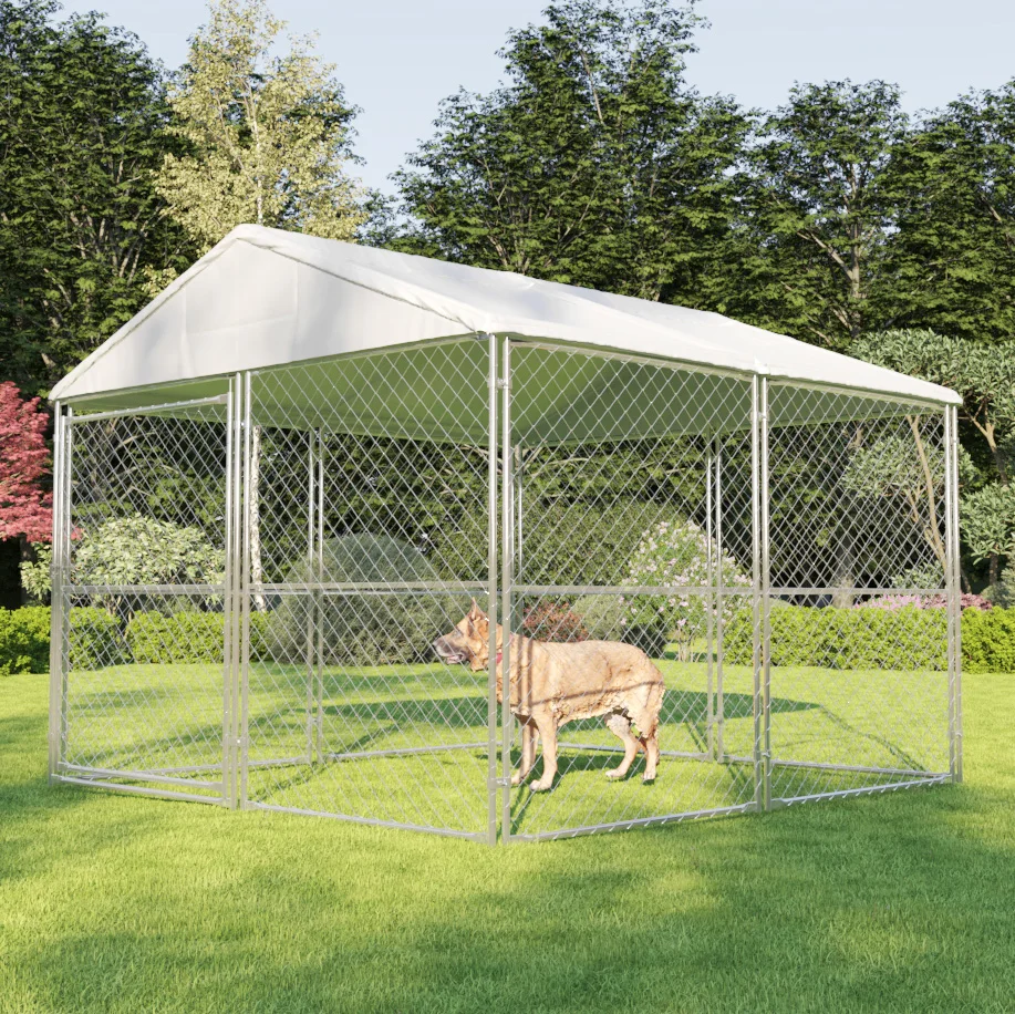 Large Outdoor/Outside Dog Kennel/Crate With Roof Galvanized Chain Link