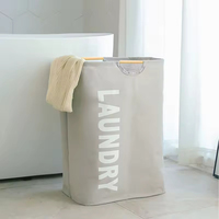 Panier à linge pliable en polyester et coton avec poignée en bois