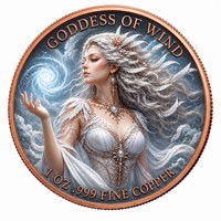 Pièce de monnaie en cuivre pur 999 de 1 oz, série Mythe des Quatre Éléments, déesse en relief 3D, couleur UV, édition collector colorée
