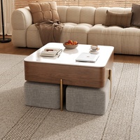 Table basse télescopique en bois de luxe léger avec panneau rocheux, mobilier de salon moderne et minimaliste 3116