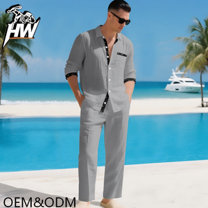 Completo da Uomo in Lino Personalizzabile, Stile Streetwear Sportivo, Camicia e Pantaloni, Logo Personalizzato, Lusso Urbano, Tessuto Pesante 300g - Product Image 5