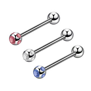 Prix de gros 14G Cristal Barre Droite Mignon Style Boule Langue Anneaux et Mamelon Piercing Barbell Bijoux pour Femmes et Hommes - Product Image 1