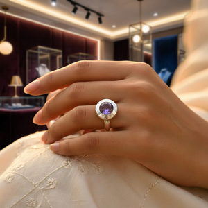 925 <b>Silver</b> Oval-Cut <b>Amethyst</b> Women's Engagement <b>Ring</b> with Bezel Setting Trendy Style - Product Image 4