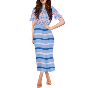 Vendita calda all'ingrosso personalizza i modelli di Design e i loghi che ti piacciono i vestiti a girocollo Sexy aderenti da donna manica svasata - Product Image 2