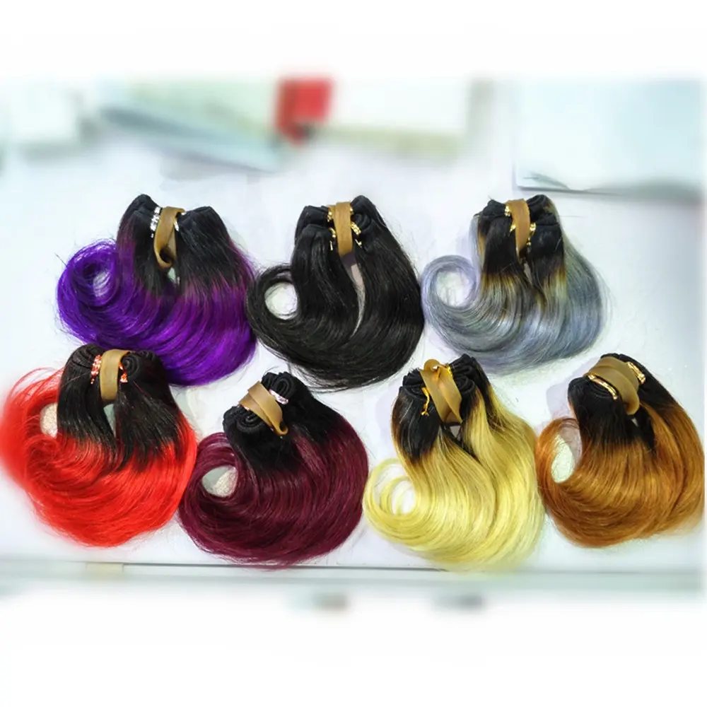 Factory price best selling virgin body wave short Brazilian hair bundles two tone color ombre hair weave
