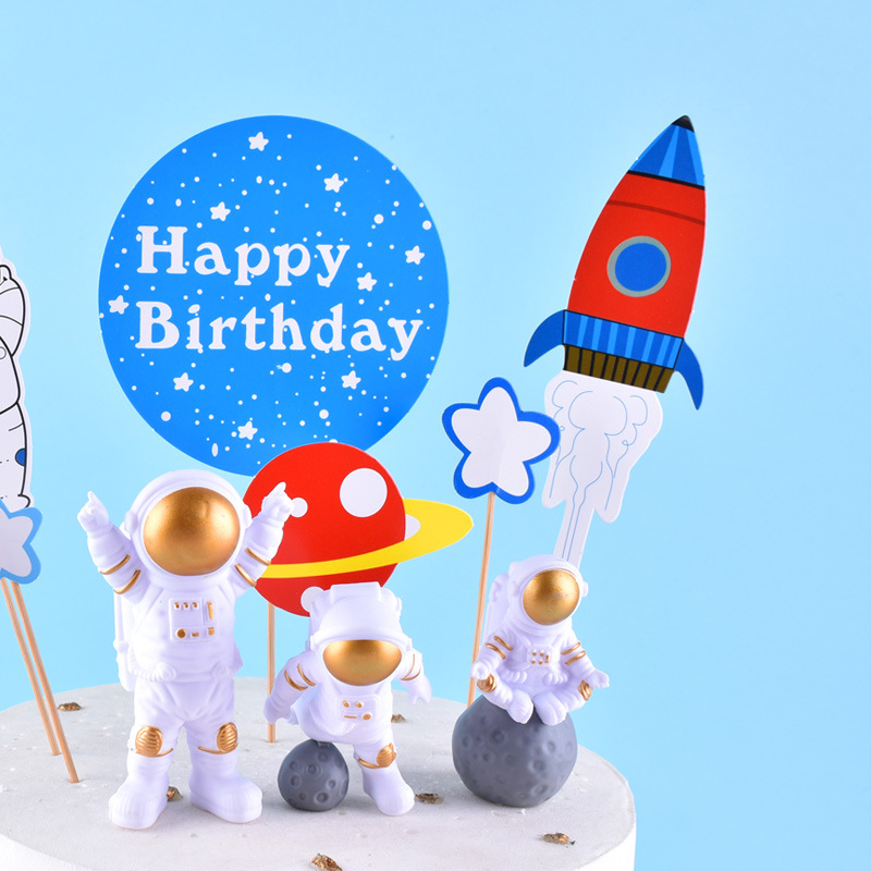 Topper per torta astronauta Universo spaziale Serie pianeta Toppers per torta per spazio esterno Festa di compleanno Puntelli da dessert Decorazioni festive  15