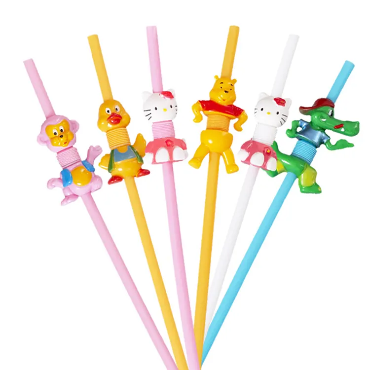 Bambus Reusable Cute Animals Plastic Drinking Straws for Party Favors Decorations Piggy Birthday Party Supplies for Kids Bday