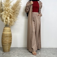 6674 #   Ensemble Abaya 2 pièces, dernière collection, satin, boutons, Abaya et pantalon avec poches, 3 motifs différents, 10 couleurs