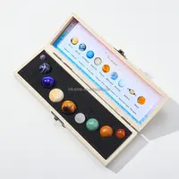 Cristaux polis du système solaire, 9 pièces, pierres assorties, différentes tailles, avec boîte pour cadeau et décoration