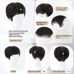 วิกผมผู้ชาย 100% ผมแท้ ถักด้วยมือ ระบายอากาศได้ดี สีดำ 190 กรัม ไม่มีเชือกผูก สไตล์ลำลองและธุรกิจ - Product Image 3