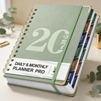Agenda annuel et mensuel 2027 de haute qualité, reliure spirale, en cuir PU, avec logo personnalisé, cadeaux d'entreprise, cadeaux personnels
