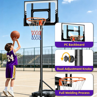 JUNYE BHJY001 Panier de basket portable à hauteur réglable, support en acier, panneau anti-éclatement, pour jeunes et adultes, intérieur/extérieur