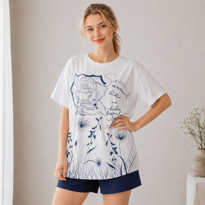 T-shirt Donna Oversize in Cotone con Strass Scintillanti e Rosa, Spalle Cadenti, <span class=keywords><strong>Top</strong></span> Grafico Bianco - Roupas Femininas Da <span class=keywords><strong>Moda</strong></span> - Product Image 5