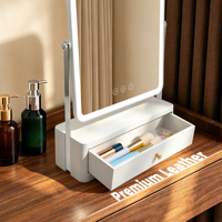 Miroir de Maquillage LED Incurvé avec Tiroir de Rangement, Simple Face, 3 Modes d'Éclairage, Rechargeable USB, Design Blanc pour Coiffeuse et Commode