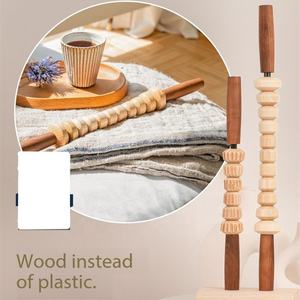 Wellshow Sport Fascia Bar Roll Rodillo de masaje de madera con mango Masajeador de espalda Fascia Rod para relajación muscular - Product Image 6